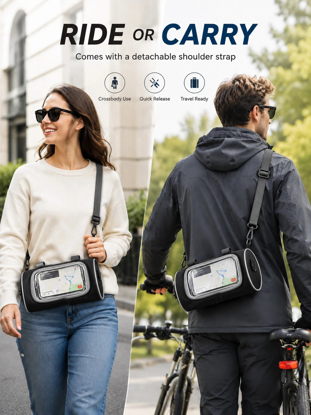 Touchscreen Navigation Handlebar Storage Bag, Universal Motorcycle Electric Scooter Mountain Bike Front Storage Bag, Bicycle Handlebar Organizer Bag