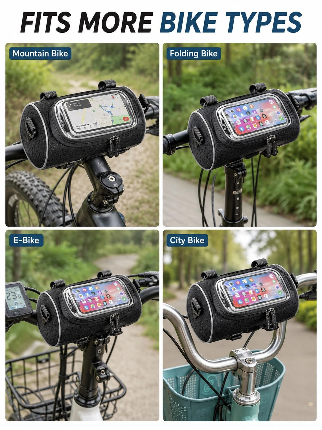 Touchscreen Navigation Handlebar Storage Bag, Universal Motorcycle Electric Scooter Mountain Bike Front Storage Bag, Bicycle Handlebar Organizer Bag