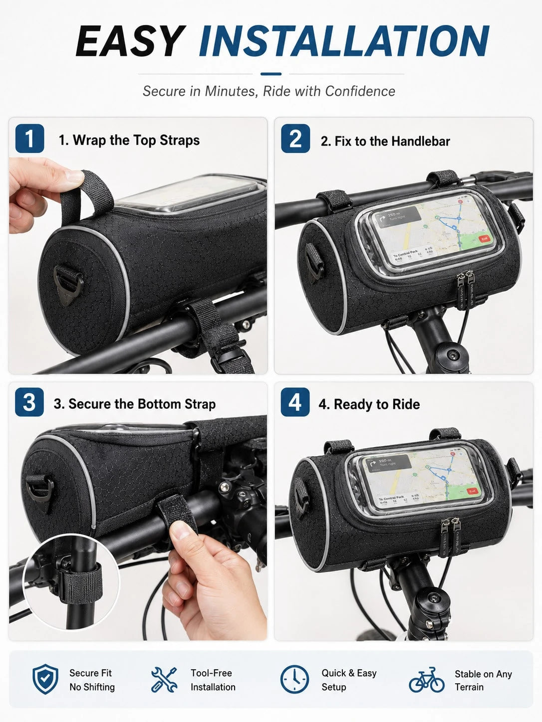 Touchscreen Navigation Handlebar Storage Bag, Universal Motorcycle Electric Scooter Mountain Bike Front Storage Bag, Bicycle Handlebar Organizer Bag