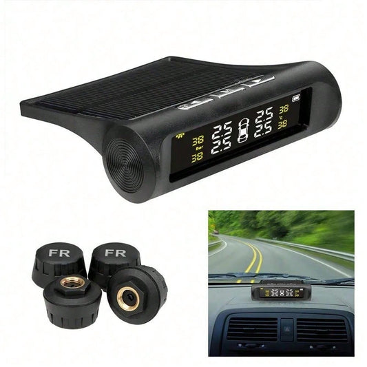 TPMS Solar Tire Pressure Sensor Car Tire Pressure Monitoring System With 4 Wheel Internal External Sensors TMPS
