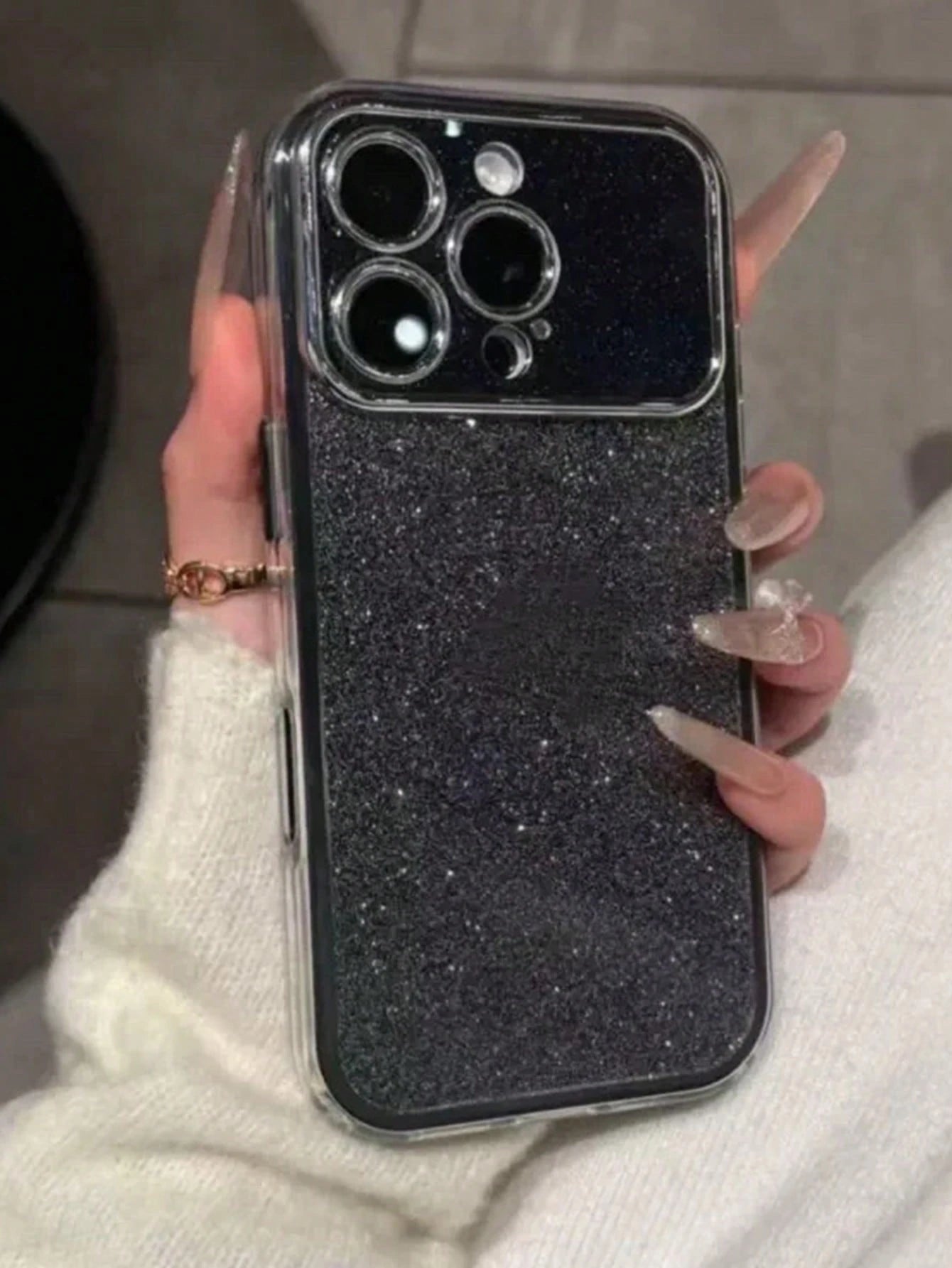 TPU Luxury Bling Sequin Bling Sequin Soft TPU Orange Luxury Bling Sequin TPU 1pc Luxury Glitter Transparent Phone Case, Soft TPU Material, Backside Design, Compatible With IPhone 17 Pro Max/17 Pro/16