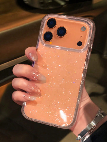 TPU Luxury Bling Sequin Bling Sequin Soft TPU Orange Luxury Bling Sequin TPU 1pc Luxury Glitter Transparent Phone Case, Soft TPU Material, Backside Design, Compatible With IPhone 17 Pro Max/17 Pro/16
