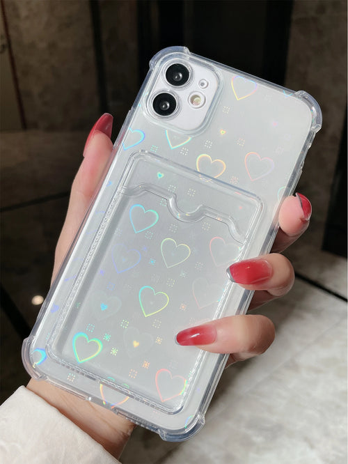 TPU Shockproof Heart Element 1pc High Transparent Shockproof TPU Phone Case With Card Holder And 1pc Laser Cut Heart Card Paper 2-In-1 Compatible With IPhone 14 Pro Max/15 Pro Max Waterproof Anti-Fall