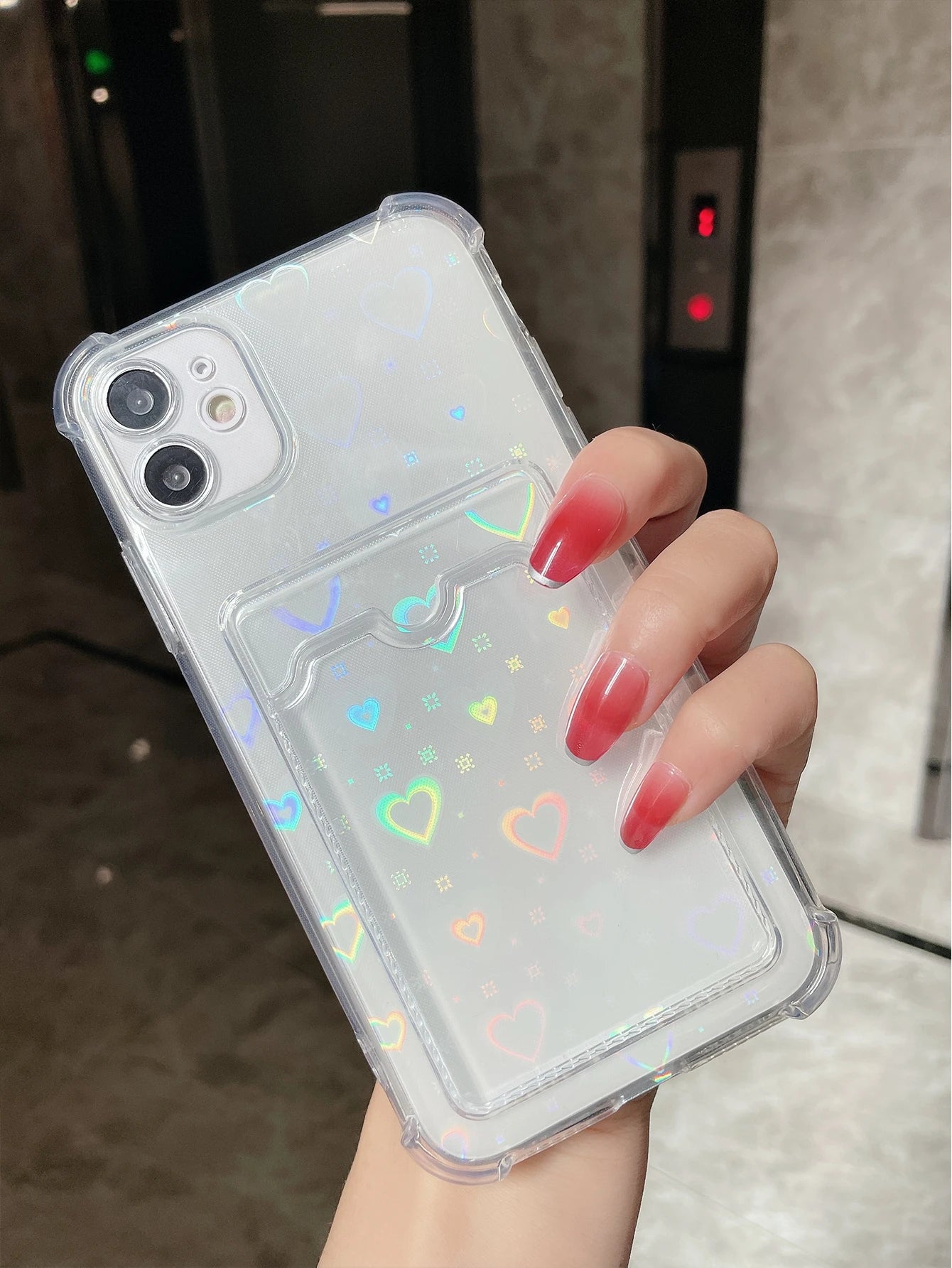 TPU Shockproof Heart Element 1pc High Transparent Shockproof TPU Phone Case With Card Holder And 1pc Laser Cut Heart Card Paper 2-In-1 Compatible With IPhone 14 Pro Max/15 Pro Max Waterproof Anti-Fall