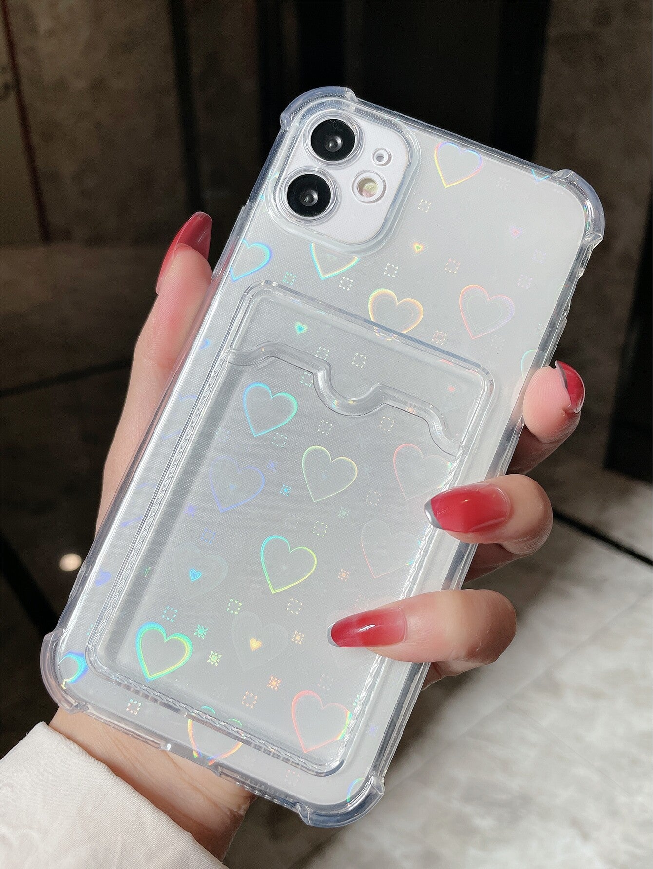 TPU Shockproof Heart Element 1pc High Transparent Shockproof TPU Phone Case With Card Holder And 1pc Laser Cut Heart Card Paper 2-In-1 Compatible With IPhone 14 Pro Max/15 Pro Max Waterproof Anti-Fall