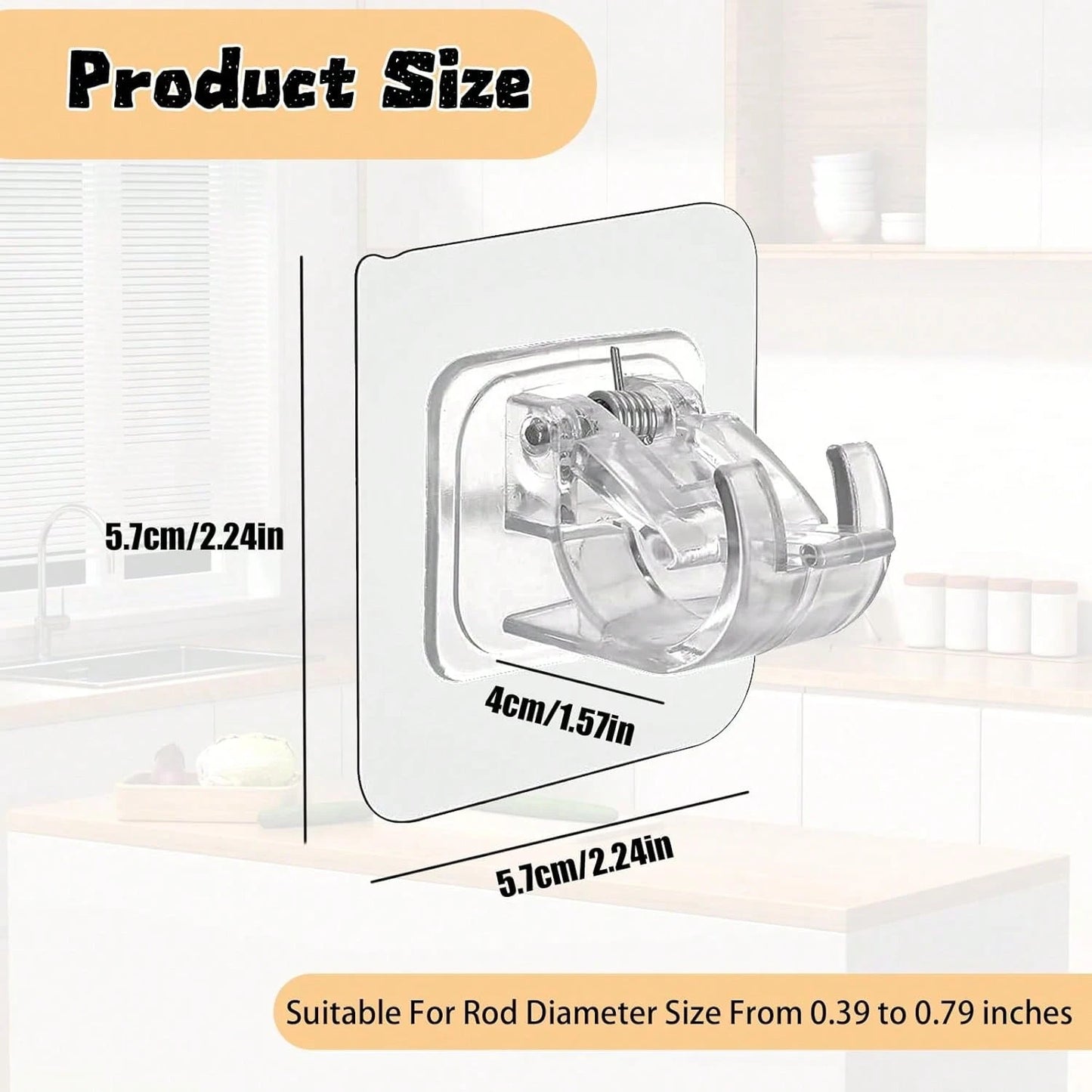 Transparent Wall-Mounted Adhesive Curtain Rod Bracket, Adjustable Hook, No-Drill Installation, Heavy Duty, Modern Design, For Kitchen, Bathroom, Bedroom, Living Room