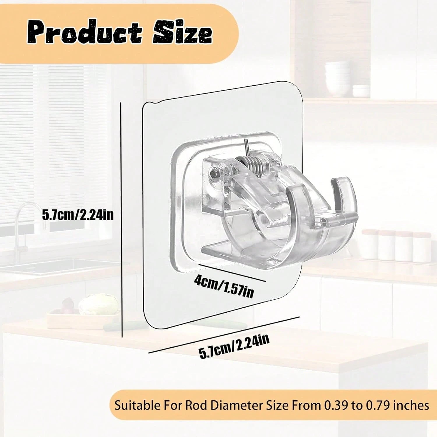 Transparent Wall-Mounted Adhesive Curtain Rod Bracket, Adjustable Hook, No-Drill Installation, Heavy Duty, Modern Design, For Kitchen, Bathroom, Bedroom, Living Room