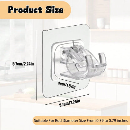 Transparent Wall-Mounted Adhesive Curtain Rod Bracket, Adjustable Hook, No-Drill Installation, Heavy Duty, Modern Design, For Kitchen, Bathroom, Bedroom, Living Room