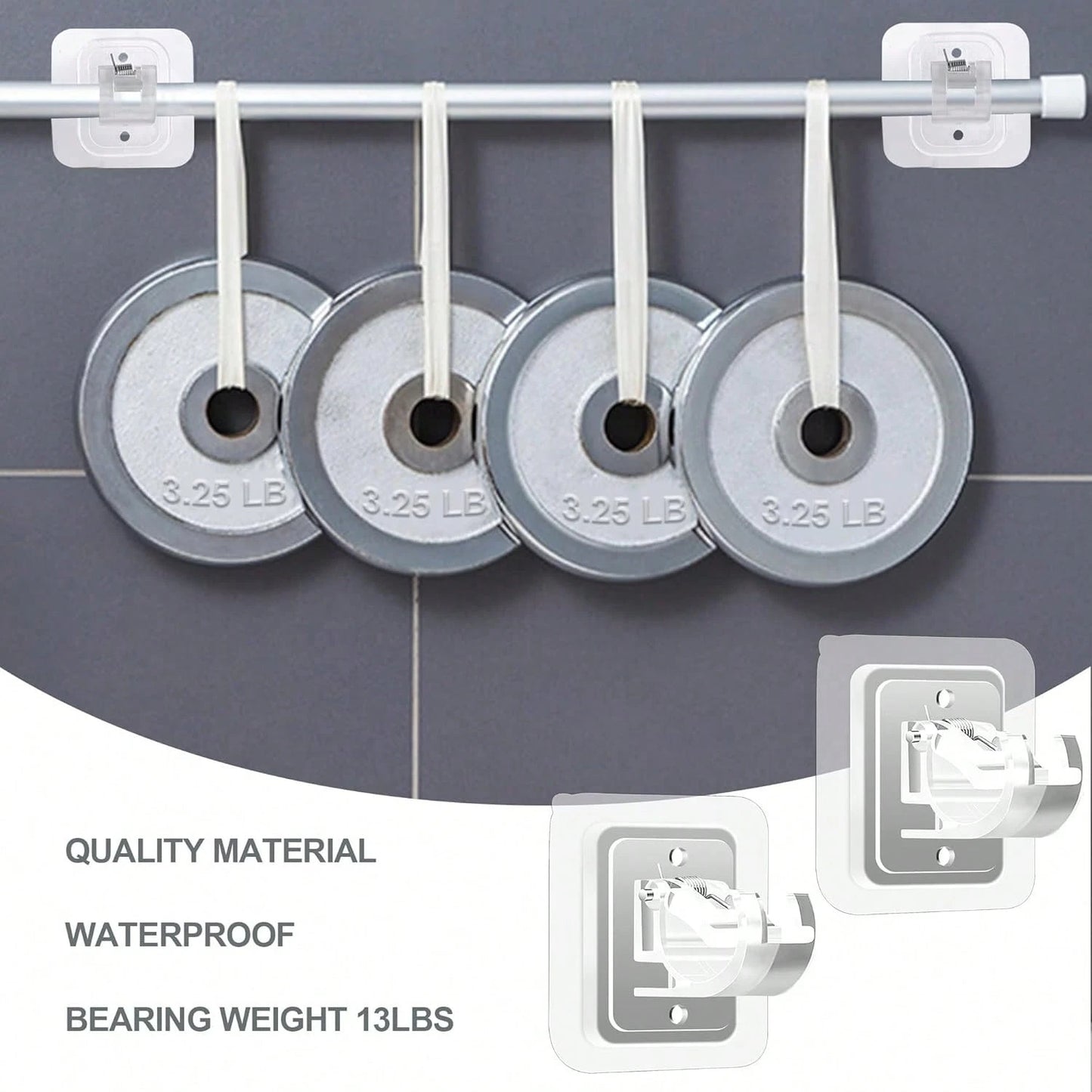 Transparent Wall-Mounted Adhesive Curtain Rod Bracket, Adjustable Hook, No-Drill Installation, Heavy Duty, Modern Design, For Kitchen, Bathroom, Bedroom, Living Room