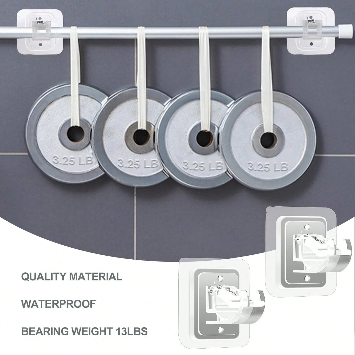 Transparent Wall-Mounted Adhesive Curtain Rod Bracket, Adjustable Hook, No-Drill Installation, Heavy Duty, Modern Design, For Kitchen, Bathroom, Bedroom, Living Room