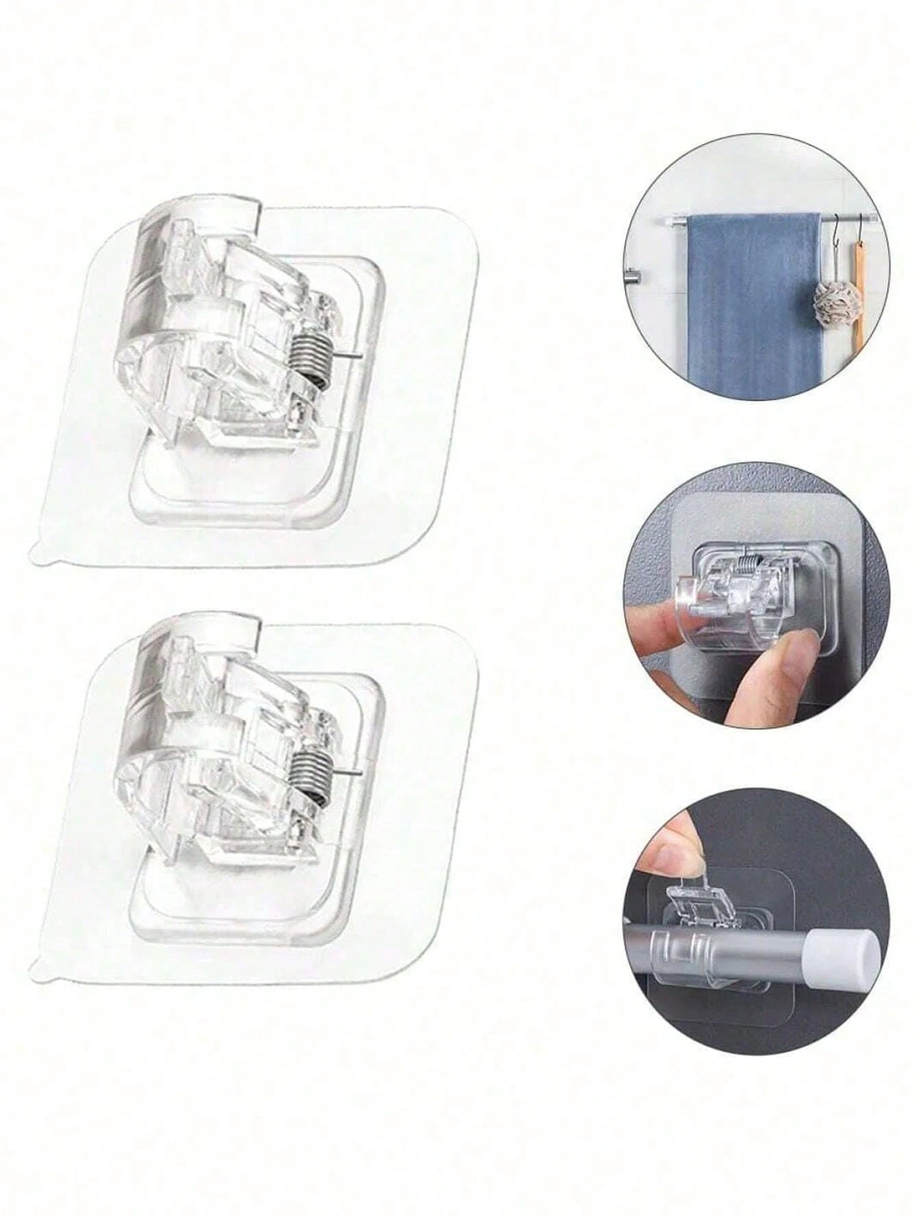 Transparent Wall-Mounted Adhesive Curtain Rod Bracket, Adjustable Hook, No-Drill Installation, Heavy Duty, Modern Design, For Kitchen, Bathroom, Bedroom, Living Room