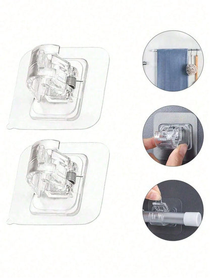 Transparent Wall-Mounted Adhesive Curtain Rod Bracket, Adjustable Hook, No-Drill Installation, Heavy Duty, Modern Design, For Kitchen, Bathroom, Bedroom, Living Room