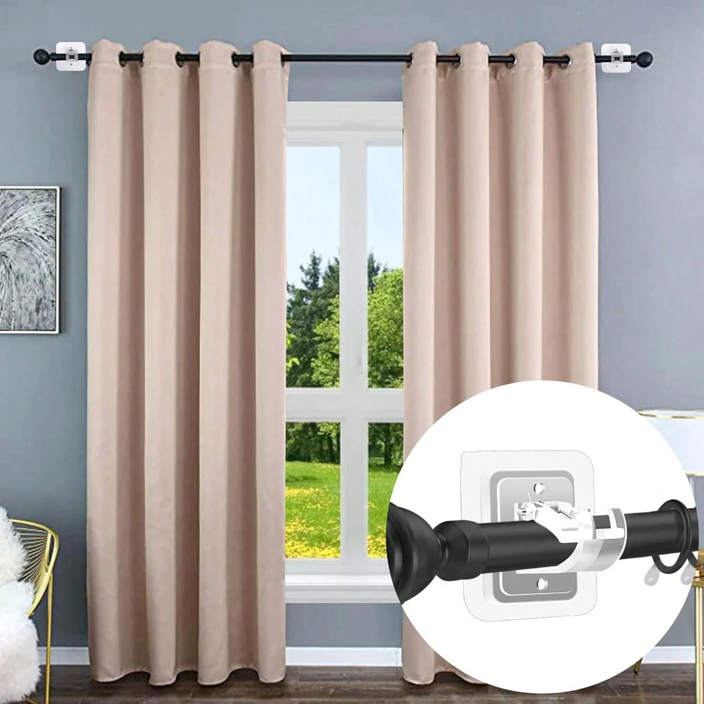 Transparent Wall-Mounted Adhesive Curtain Rod Bracket, Adjustable Hook, No-Drill Installation, Heavy Duty, Modern Design, For Kitchen, Bathroom, Bedroom, Living Room
