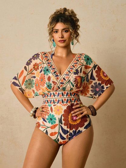 Travachic Plus Size Women Floral Print 2 In 1 Swimsuit Spring Outfit Women Summer Holiday Outfits Beach Outfit For Women Vacation Outfits Island Wedding Outfit
