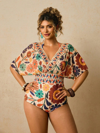 Travachic Plus Size Women Floral Print 2 In 1 Swimsuit Spring Outfit Women Summer Holiday Outfits Beach Outfit For Women Vacation Outfits Island Wedding Outfit