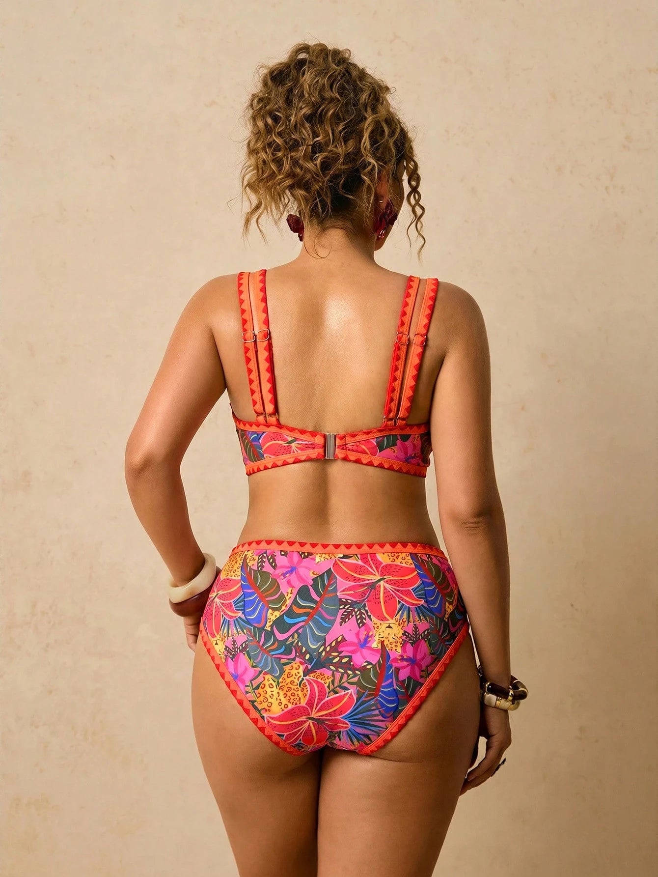 Travachic Plus Size Women Tropical Plant Print Bikini Set, Spring/Summer Vacation Beach Outfit Women's Set Summer Outfits For Women Vacation Outfits Women Two Pieces Set Women Holiday Outfits For Wome