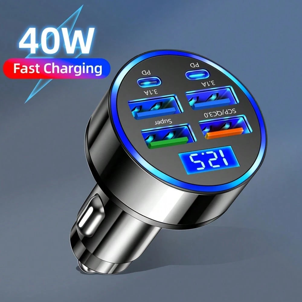 [Travel Artifact]XJDR Multi-Port 2PD 4USB Car Charger Fast Charging PD QC3.0 USB C Car Phone Charger Type C Adapter|Supports Fast Charging Of Multiple Devices At The Same Time