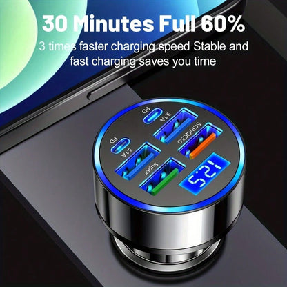 [Travel Artifact]XJDR Multi-Port 2PD 4USB Car Charger Fast Charging PD QC3.0 USB C Car Phone Charger Type C Adapter|Supports Fast Charging Of Multiple Devices At The Same Time