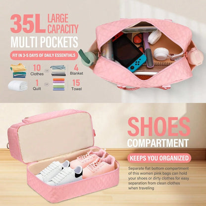 Travel Bag For Women Duffle, Weekender Overnight Bag With Shoe Compartment, Carry On Bag With Toiletry Bag, Gym Duffel Bag, Hospital Bags For Labor