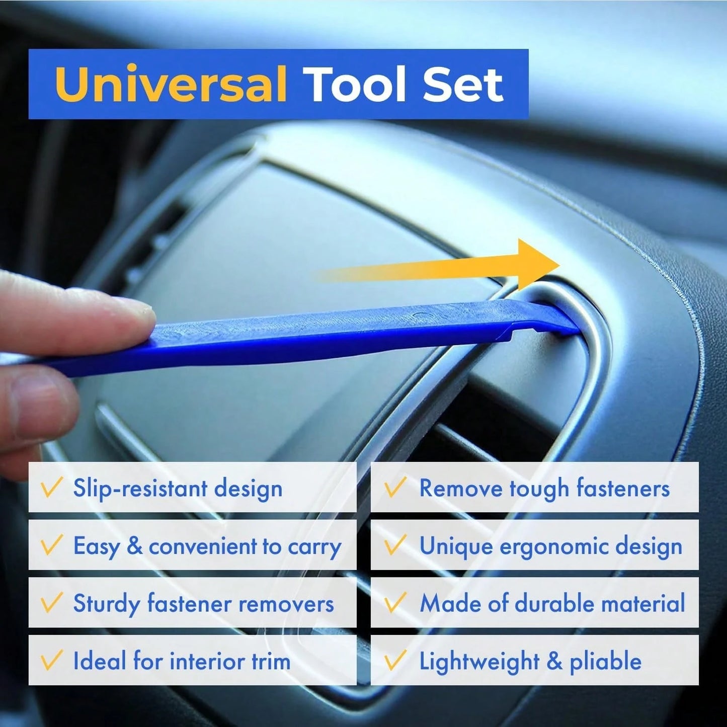 Tresalto Auto Trim Removal Tool Kit- 5 Piece Set For Dash, Door Panel, Clip Remover- Scratch-Resist Nylon Pry Tools For Interior Car Trims Work