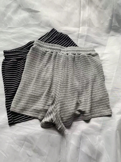 Tseoso 2pcs Set Casual Simple Striped Ladies Home Comfortable Striped Shorts, Summer Suitable For Going Out Women's Sportswear