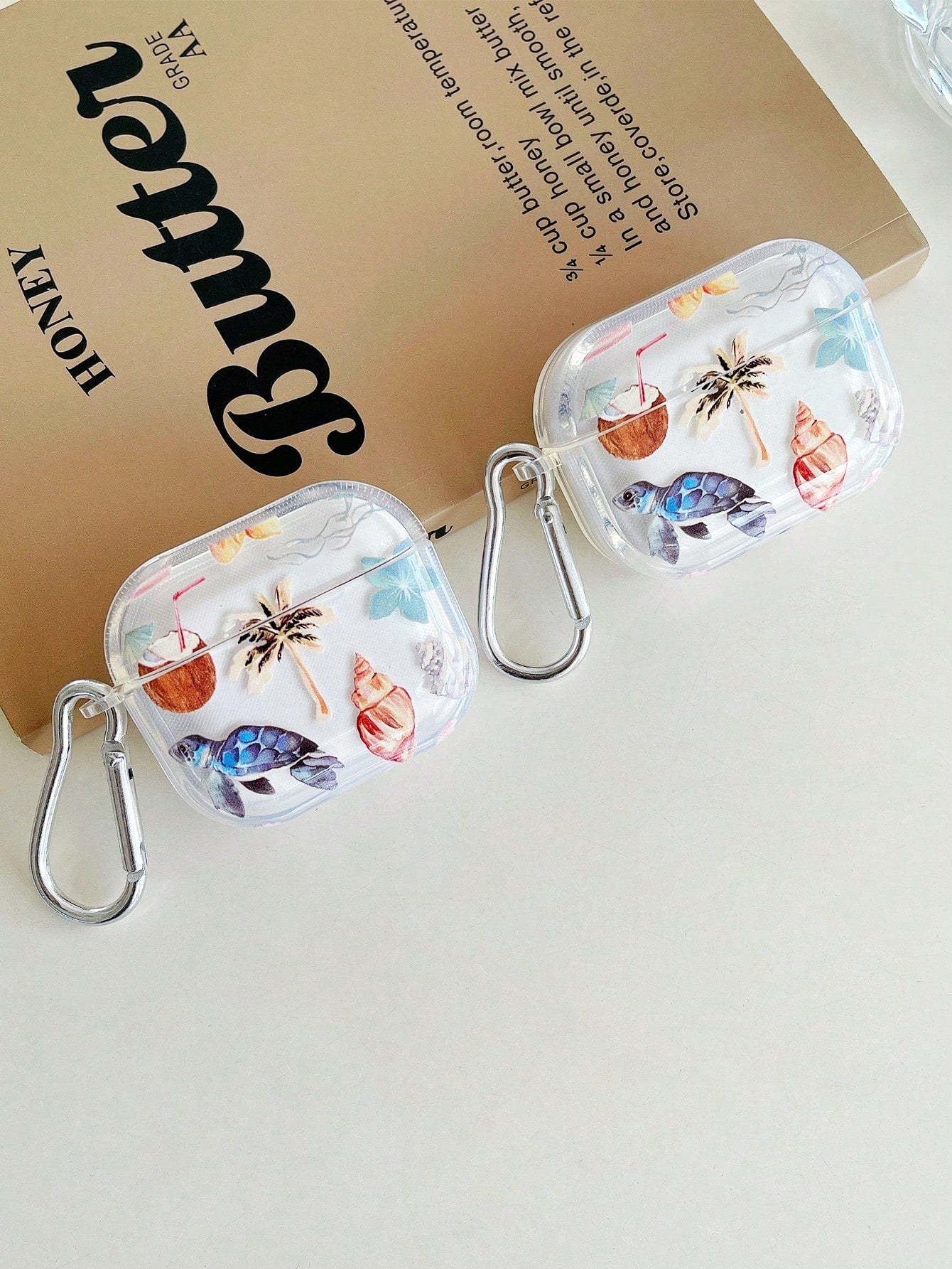 Turtle Coconut Shell Earphone Case, Beach Earphone Case, Transparent Earphone Case With Free Earphone Case Hook, Compatible With Wireless Earbud Charging Case, Compatible With Gen 3 Noise Cancelling E