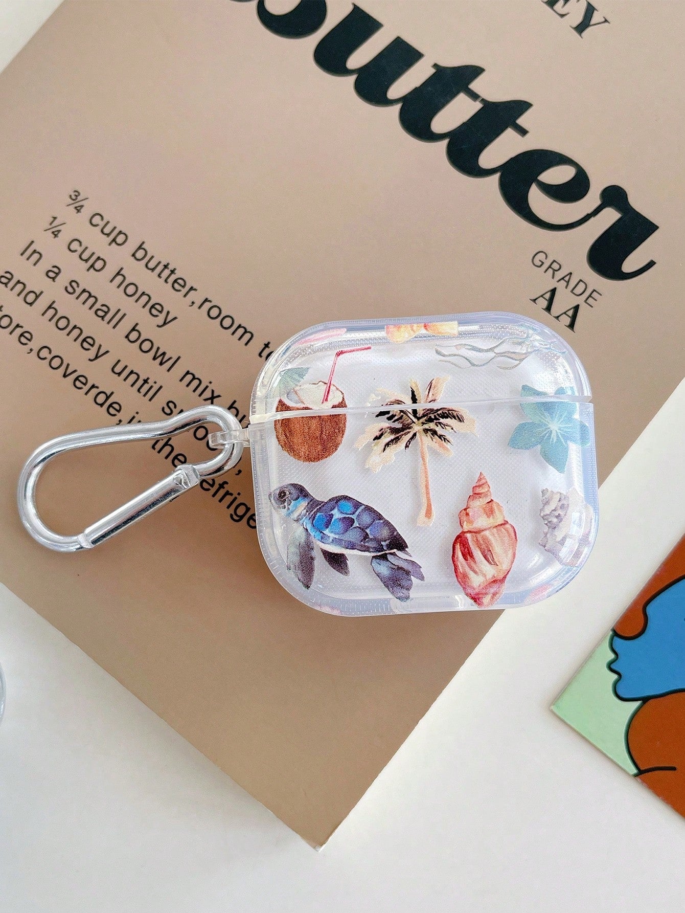 Turtle Coconut Shell Earphone Case, Beach Earphone Case, Transparent Earphone Case With Free Earphone Case Hook, Compatible With Wireless Earbud Charging Case, Compatible With Gen 3 Noise Cancelling E