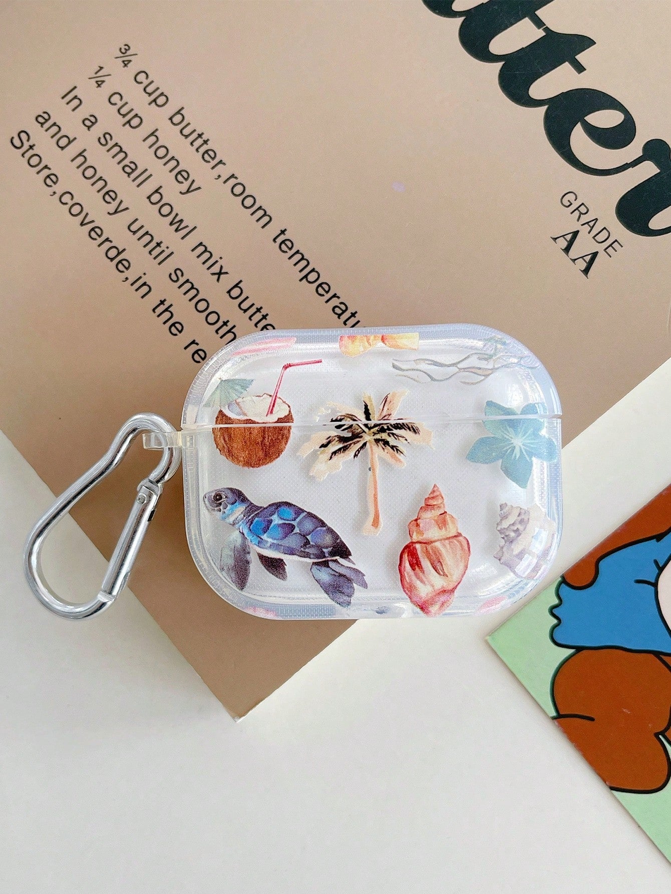 Turtle Coconut Shell Earphone Case, Beach Earphone Case, Transparent Earphone Case With Free Earphone Case Hook, Compatible With Wireless Earbud Charging Case, Compatible With Gen 3 Noise Cancelling E