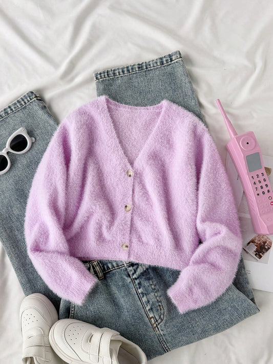 Tween Girl Autumn/Winter Knit Cardigan Sweater New Arrival. Unique Design Showcases Girl's Distinctive Fashion Taste. Highlights Natural And Fresh Qualities, Suitable For Family Time, Parties, O