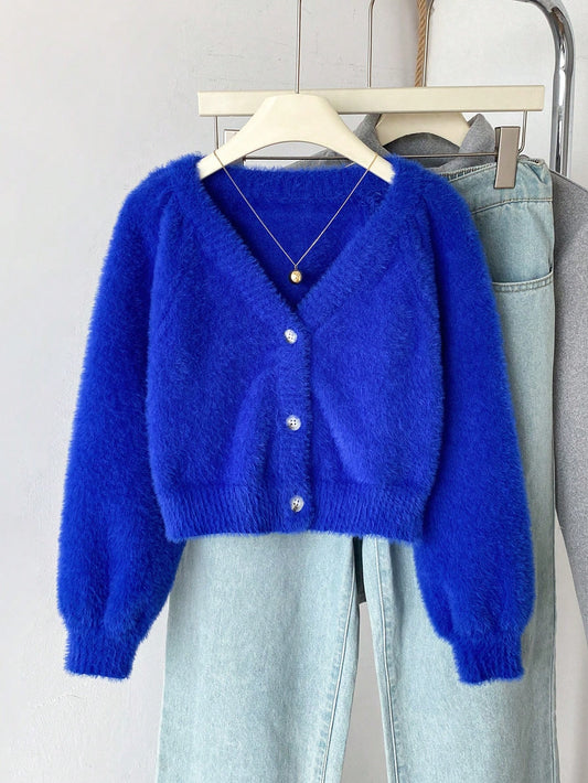 Tween Girl Simple Fashion Versatile Single-Breasted Long Sleeve Cardigan
