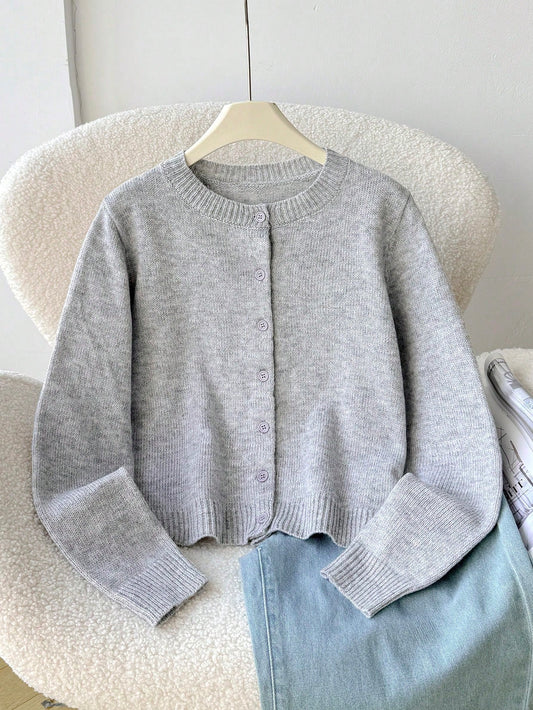Tween Girl Tween Girl Loose Casual Minimalist Comfortable Round Neck Open Front Solid Color Autumn Sweater