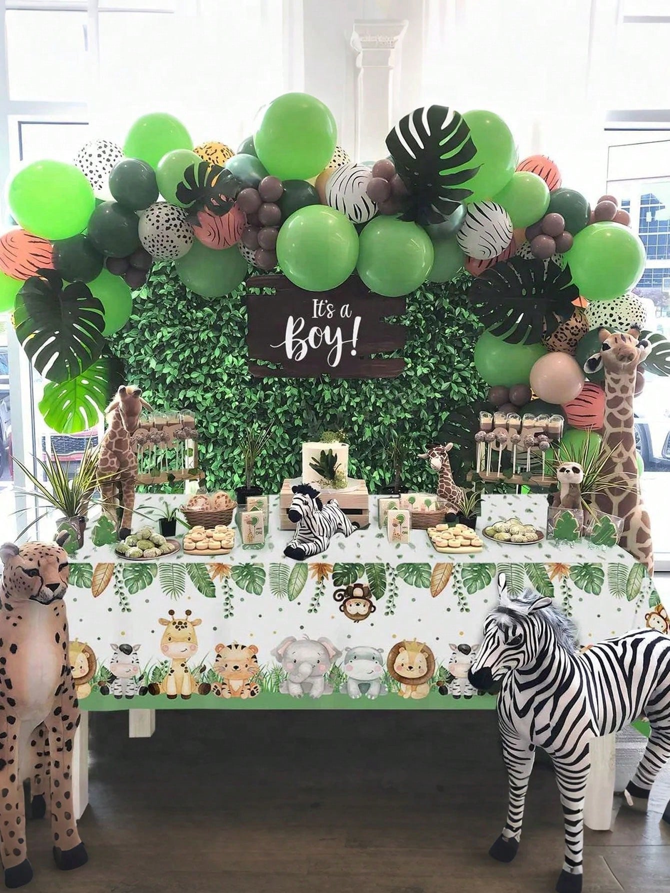 Two Sizes: 274*137cm/ 180*108cm- Jungle Theme Tablecloth, Wild Animal Tablecloth, Safari Tablecloth, Baby Shower Decor, Wild Birthday Party Supplies, Jungle Game Props, Birthday Party Decorations, S