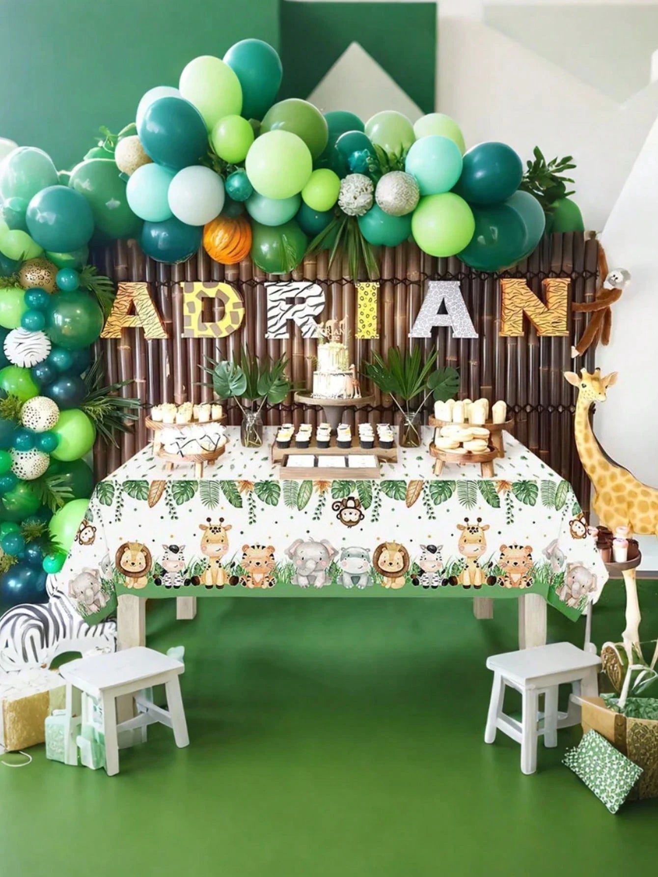 Two Sizes: 274*137cm/ 180*108cm- Jungle Theme Tablecloth, Wild Animal Tablecloth, Safari Tablecloth, Baby Shower Decor, Wild Birthday Party Supplies, Jungle Game Props, Birthday Party Decorations, S