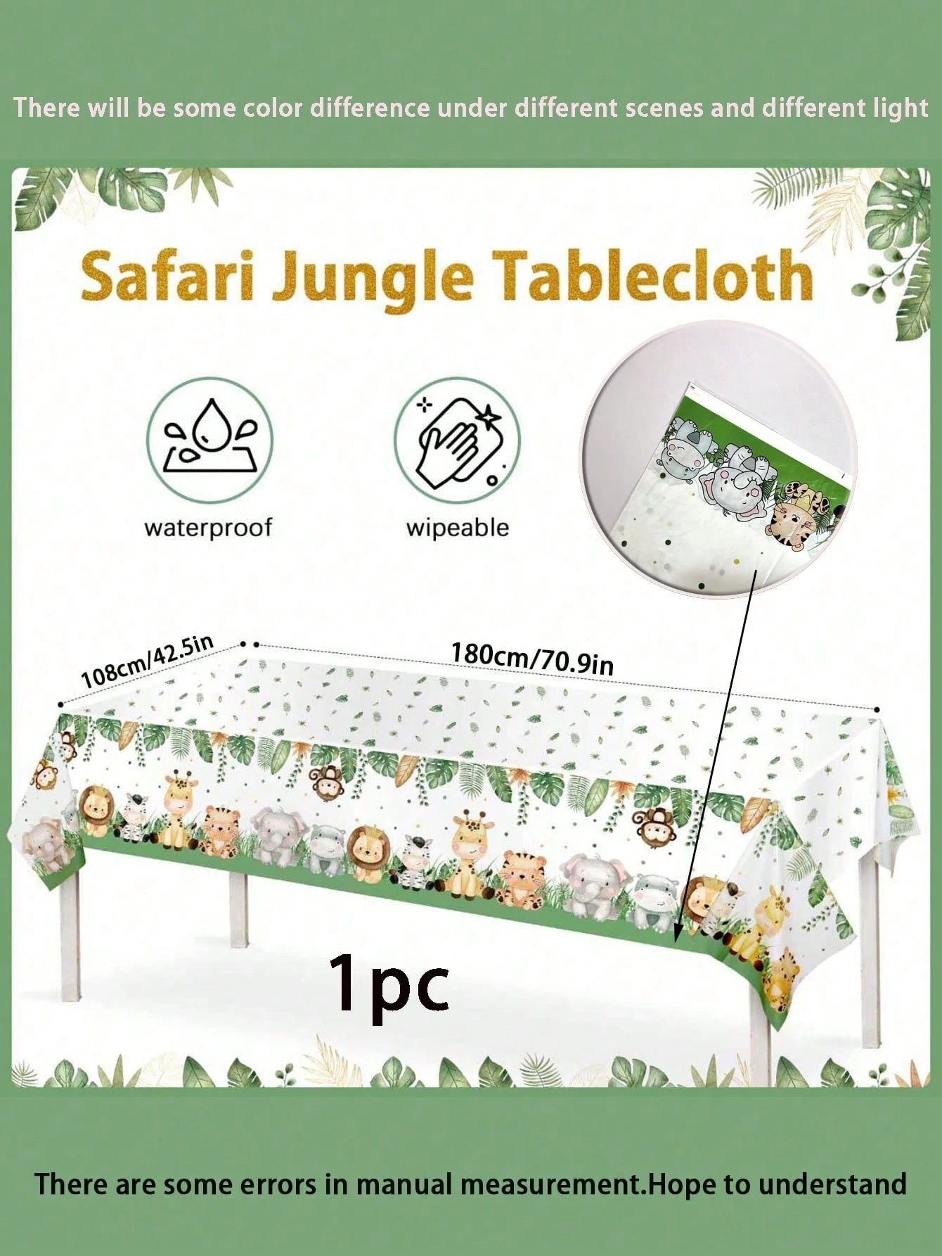 Two Sizes: 274*137cm/ 180*108cm- Jungle Theme Tablecloth, Wild Animal Tablecloth, Safari Tablecloth, Baby Shower Decor, Wild Birthday Party Supplies, Jungle Game Props, Birthday Party Decorations, S