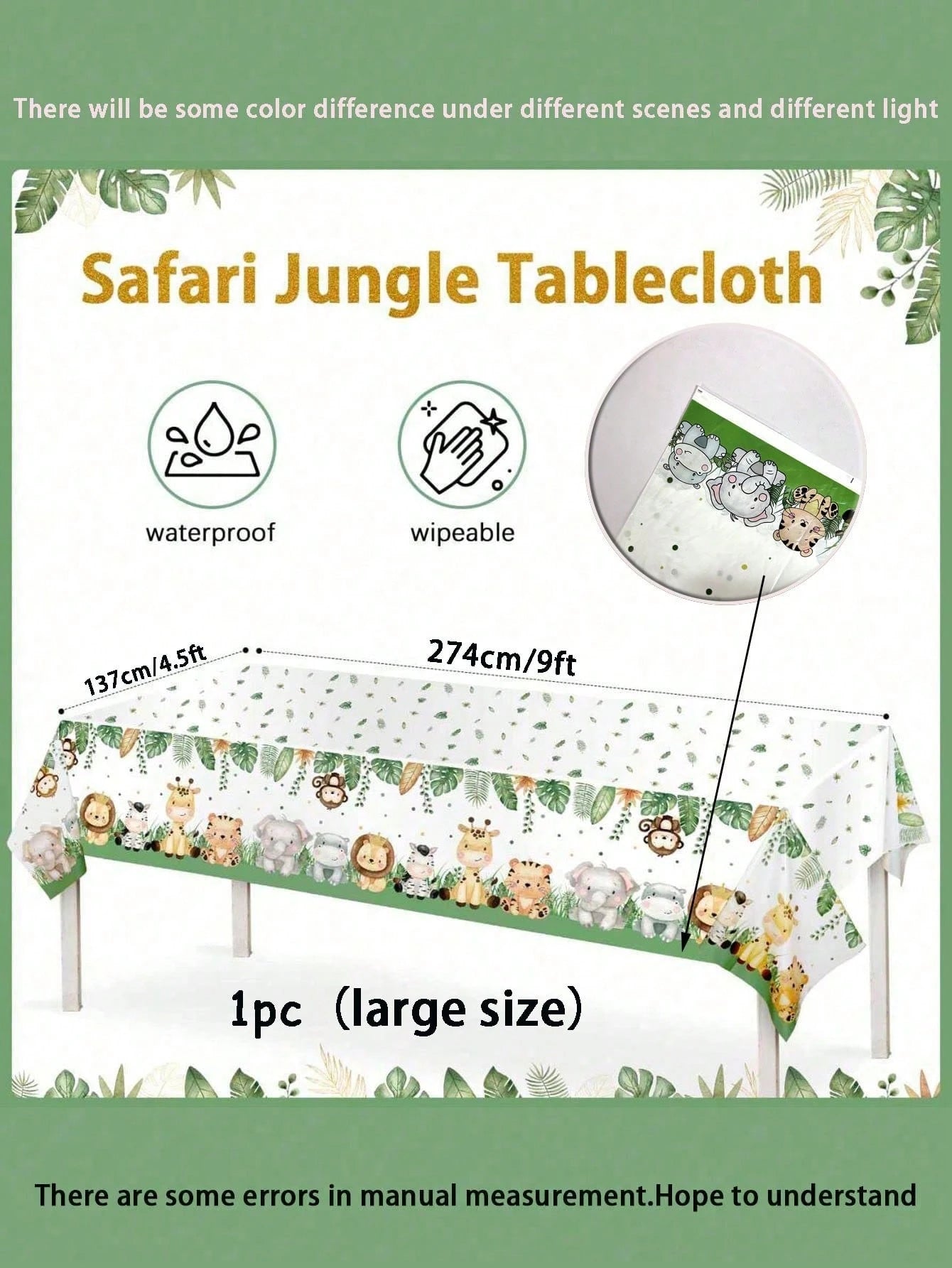 Two Sizes: 274*137cm/ 180*108cm- Jungle Theme Tablecloth, Wild Animal Tablecloth, Safari Tablecloth, Baby Shower Decor, Wild Birthday Party Supplies, Jungle Game Props, Birthday Party Decorations, S