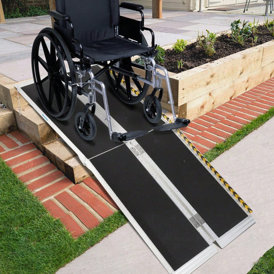 Tzou Portable Aluminum Wheelchair Ramp 9ft, Portable Wheelchair Ramp With Anti-Slip Surface & Handle, Holds Up To 600lbs, For Home Stair Doorway
