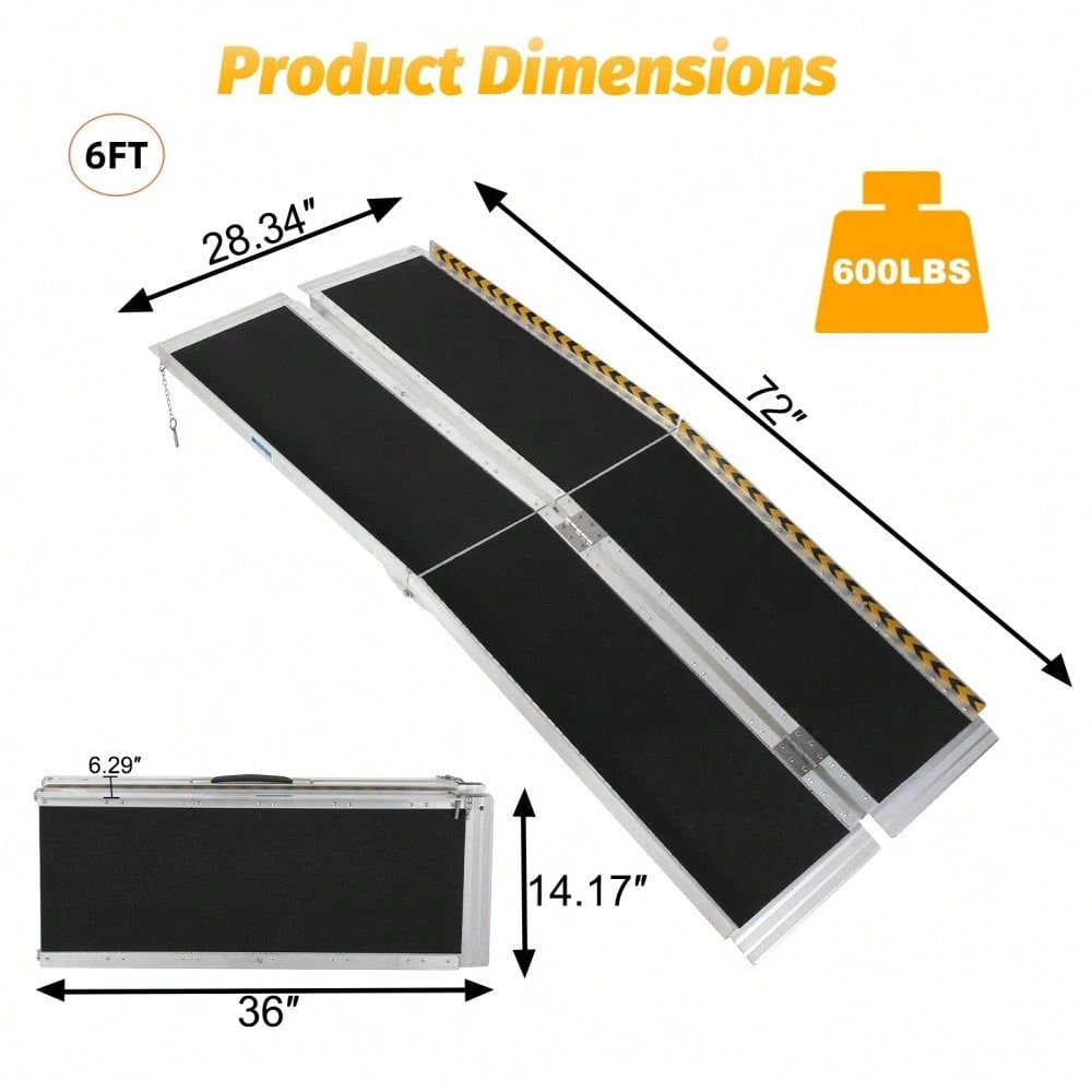 Tzou Portable Aluminum Wheelchair Ramp 9ft, Portable Wheelchair Ramp With Anti-Slip Surface & Handle, Holds Up To 600lbs, For Home Stair Doorway