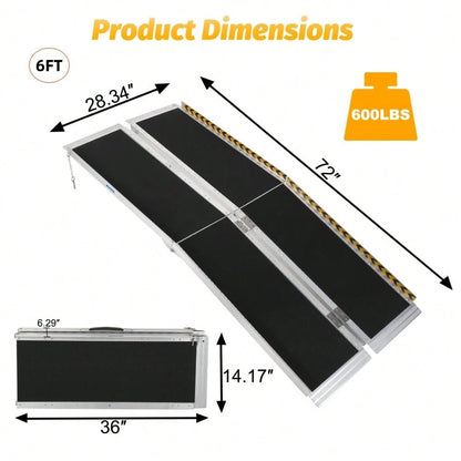 Tzou Portable Aluminum Wheelchair Ramp 9ft, Portable Wheelchair Ramp With Anti-Slip Surface & Handle, Holds Up To 600lbs, For Home Stair Doorway