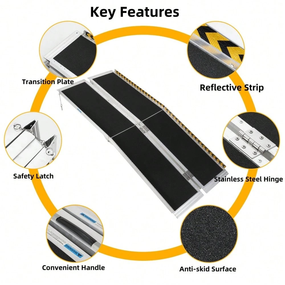 Tzou Portable Aluminum Wheelchair Ramp 9ft, Portable Wheelchair Ramp With Anti-Slip Surface & Handle, Holds Up To 600lbs, For Home Stair Doorway
