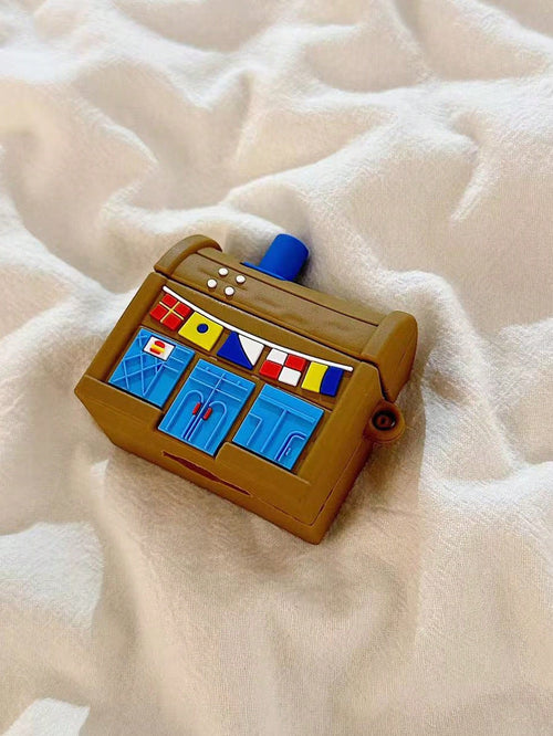 Ugly Cute Funny Silicone 1pc Cute Cartoon Brown Treasure Chest Shaped Asymmetrical 3D Silicone Bluetooth Earphone Protective Case Compatible With Airpods 1/2/3/4/Pro/Pro2 Gift Anniversary Birthday Spr