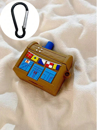 Ugly Cute Funny Silicone 1pc Cute Cartoon Brown Treasure Chest Shaped Asymmetrical 3D Silicone Bluetooth Earphone Protective Case Compatible With Airpods 1/2/3/4/Pro/Pro2 Gift Anniversary Birthday Spr
