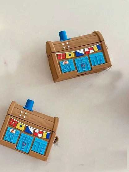 Ugly Cute Funny Silicone 1pc Cute Cartoon Brown Treasure Chest Shaped Asymmetrical 3D Silicone Bluetooth Earphone Protective Case Compatible With Airpods 1/2/3/4/Pro/Pro2 Gift Anniversary Birthday Spr