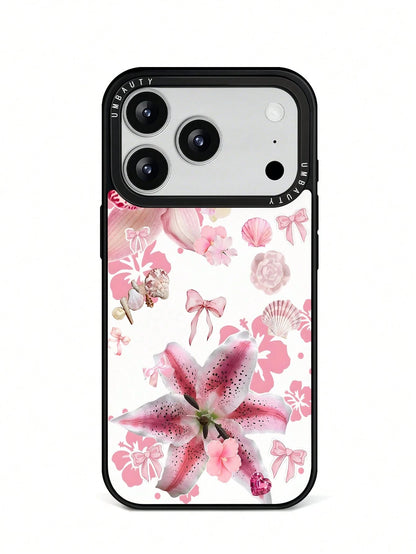 UMBAUTY 1pc Pink Spotted Water Lily Pattern Design, Phone 17 Pro Max Phone Case, Compatible With Phone 16 Pro Max, 15 Pro Max, 14 Pro Max, Korean-Style High-End Fashion Fun Phone Case, Compatible With