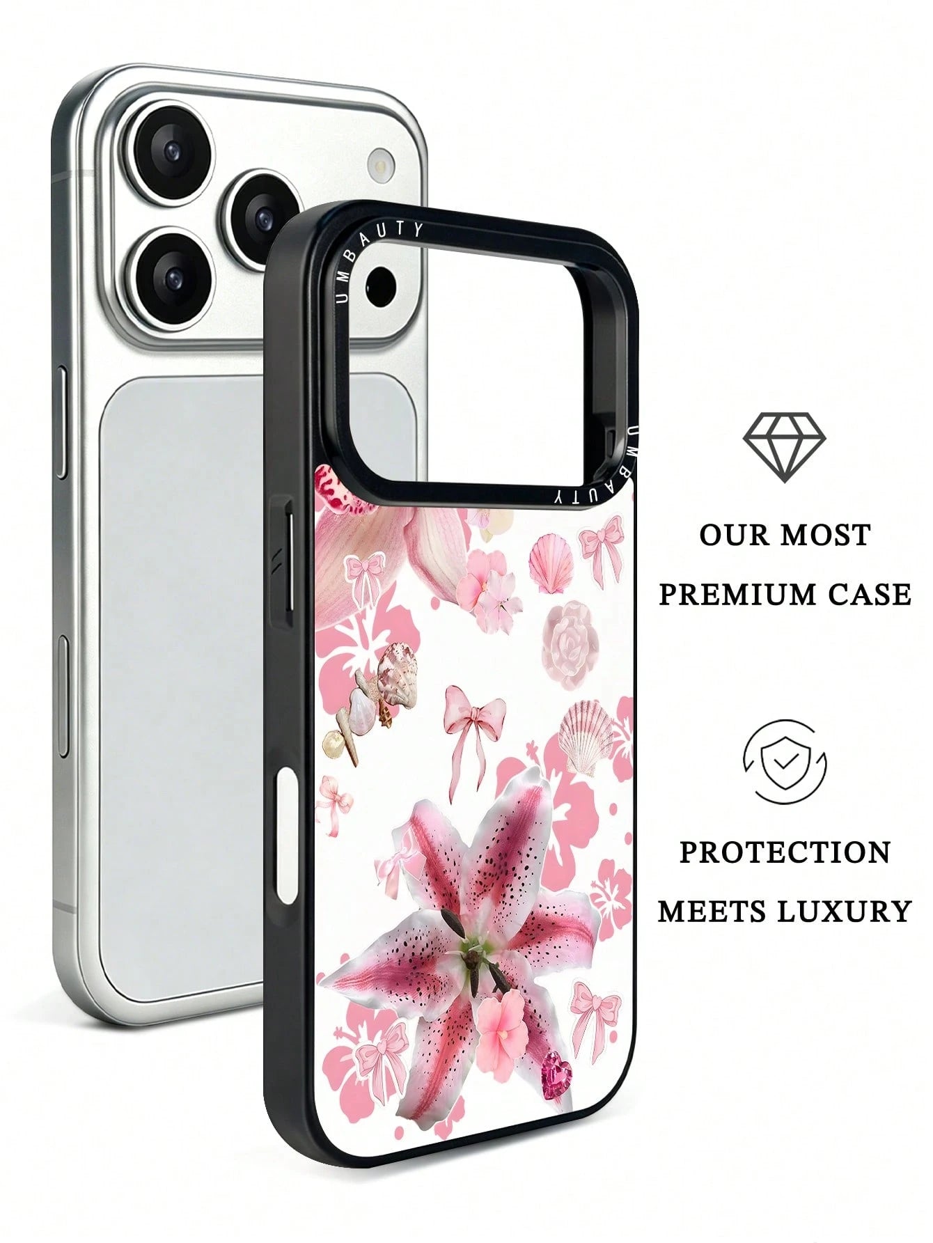 UMBAUTY 1pc Pink Spotted Water Lily Pattern Design, Phone 17 Pro Max Phone Case, Compatible With Phone 16 Pro Max, 15 Pro Max, 14 Pro Max, Korean-Style High-End Fashion Fun Phone Case, Compatible With