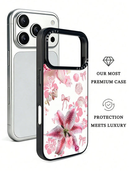 UMBAUTY 1pc Pink Spotted Water Lily Pattern Design, Phone 17 Pro Max Phone Case, Compatible With Phone 16 Pro Max, 15 Pro Max, 14 Pro Max, Korean-Style High-End Fashion Fun Phone Case, Compatible With