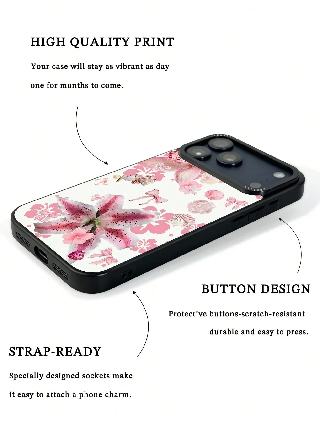 UMBAUTY 1pc Pink Spotted Water Lily Pattern Design, Phone 17 Pro Max Phone Case, Compatible With Phone 16 Pro Max, 15 Pro Max, 14 Pro Max, Korean-Style High-End Fashion Fun Phone Case, Compatible With