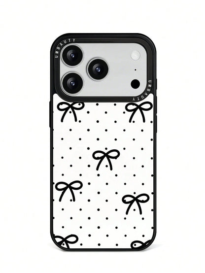 UMBAUTY 1pc Small Polka Dot & Bow Design Phone Case, Compatible With Phone 17 Pro Max, 16 Pro Max, 15 Pro Max, 14 Pro Max, 11/12/13/14/15/17 Pro Max Plus, Korean-Style High-End Fashionable & Fun Phone
