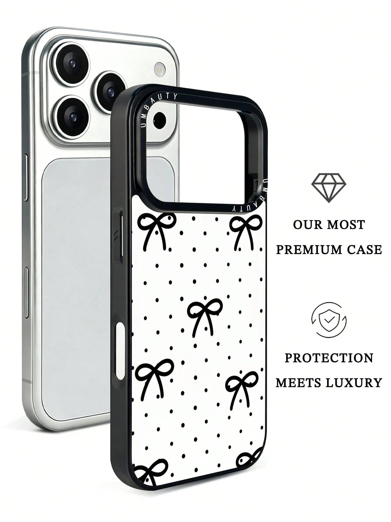 UMBAUTY 1pc Small Polka Dot & Bow Design Phone Case, Compatible With Phone 17 Pro Max, 16 Pro Max, 15 Pro Max, 14 Pro Max, 11/12/13/14/15/17 Pro Max Plus, Korean-Style High-End Fashionable & Fun Phone