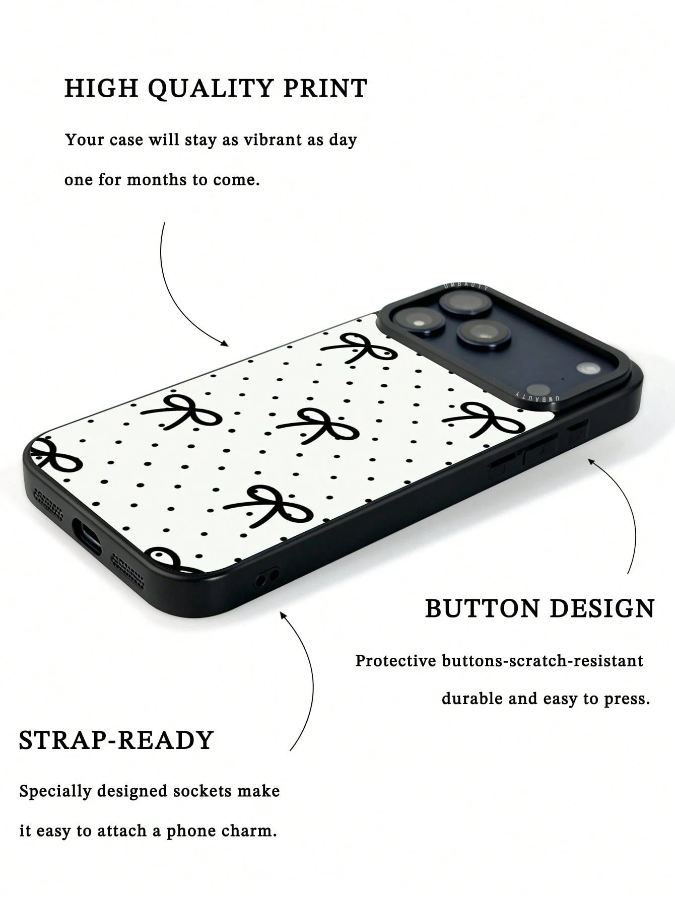 UMBAUTY 1pc Small Polka Dot & Bow Design Phone Case, Compatible With Phone 17 Pro Max, 16 Pro Max, 15 Pro Max, 14 Pro Max, 11/12/13/14/15/17 Pro Max Plus, Korean-Style High-End Fashionable & Fun Phone