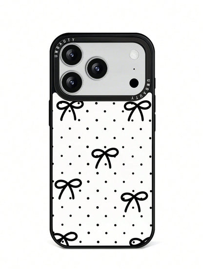 UMBAUTY 1pc Small Polka Dot & Bow Design Phone Case, Compatible With Phone 17 Pro Max, 16 Pro Max, 15 Pro Max, 14 Pro Max, 11/12/13/14/15/17 Pro Max Plus, Korean-Style High-End Fashionable & Fun Phone